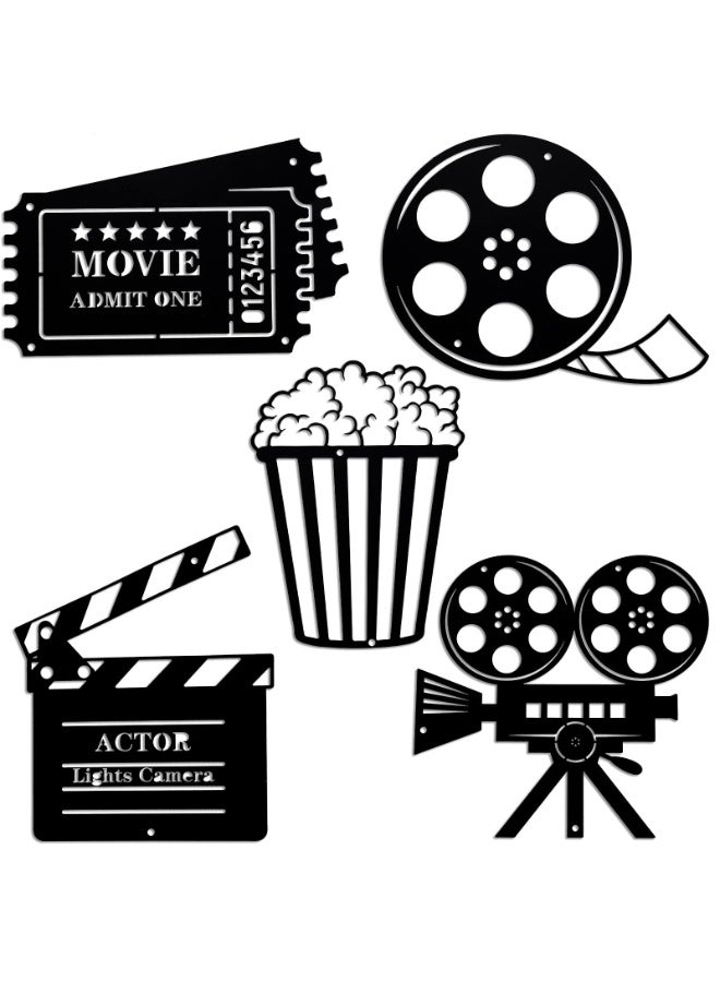 5 قطع من لوحات جدارية للسينما وصالات الأفلام - لوحة معدنية على شكل رول، مع بسكويت الوجبة والديكور التفاعلي لحفلات المنزل - Image 1